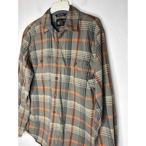 Carhartt Rugged Flex Mens Relaxed Fit Plaid Button Up Shirt Grey Orange Large